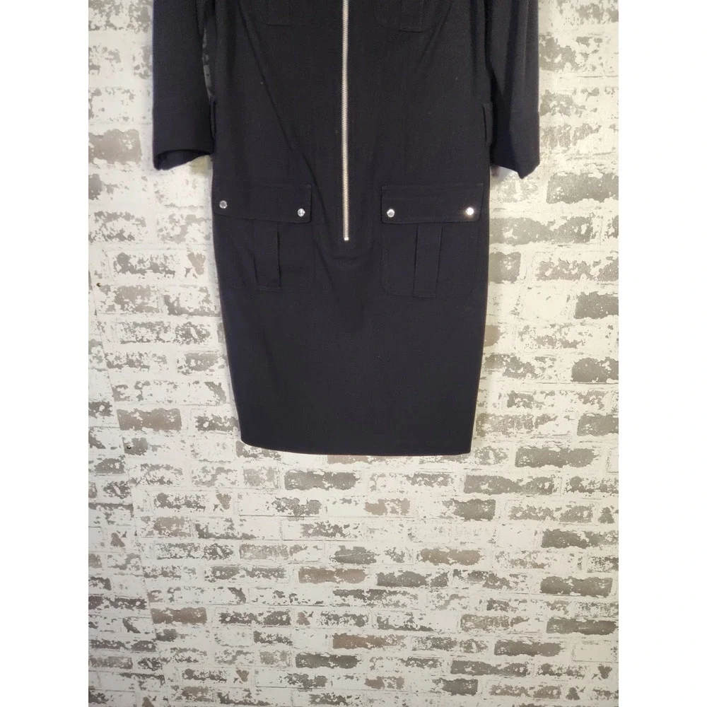 Michael Kors Shirt Dress Medium Black Zip Front Knee‎ Length Pockets Utility